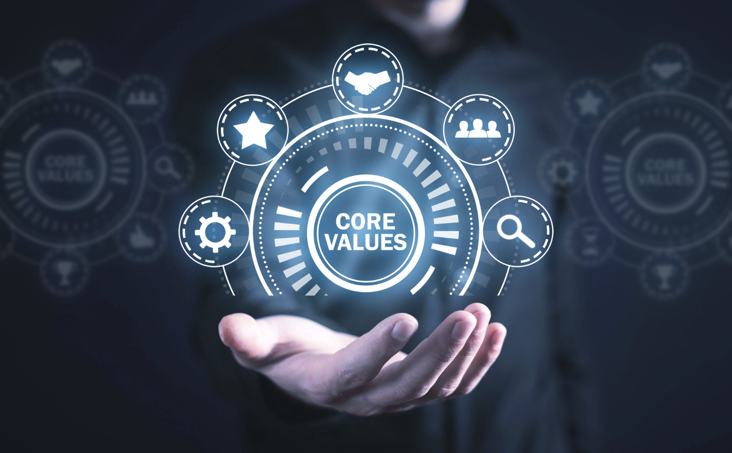 Core values concept with glowing interface showing business principles and values